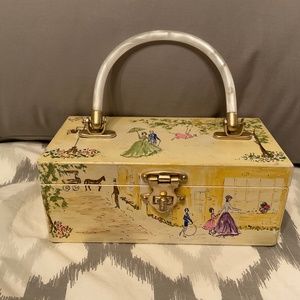 Vintage hand painted wooden purse